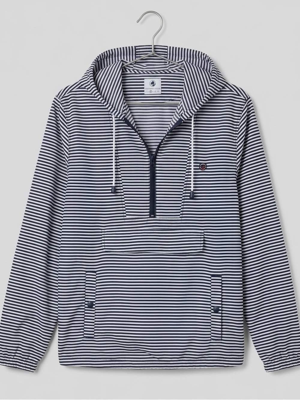 Southern Proper Women’s Navy & White Nautical Striped Hooded Rain Jacket size m